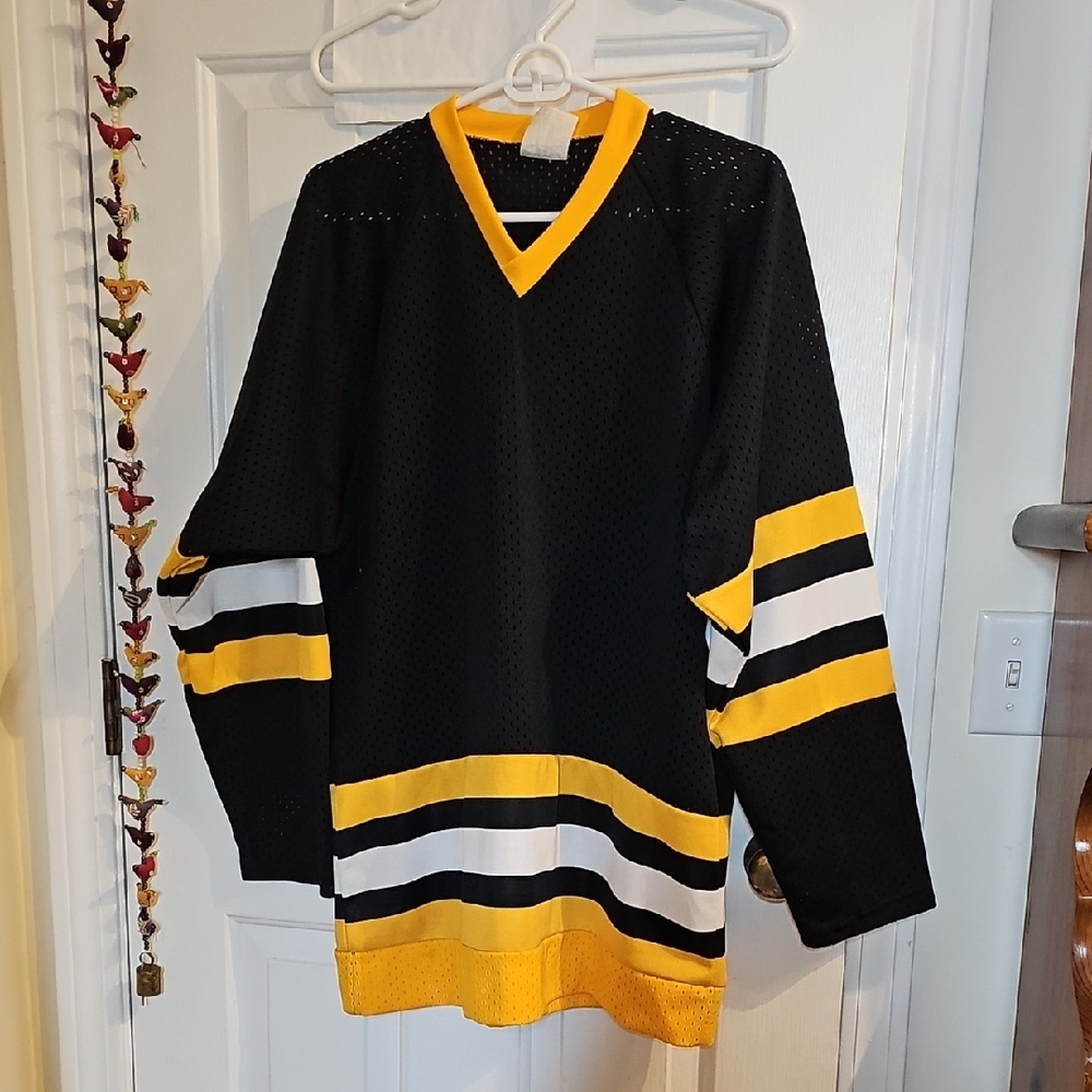 Men's Black and Yellow Mesh Hockey Jersey M
